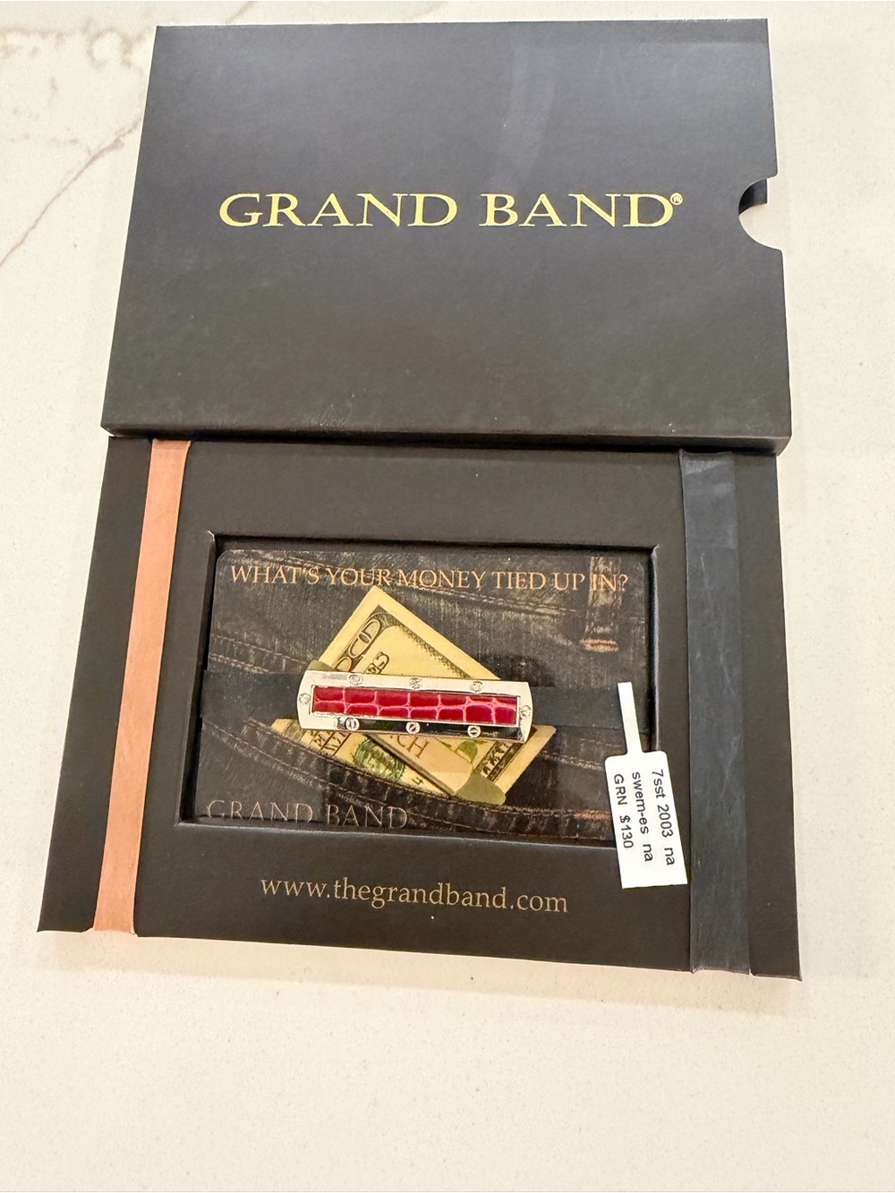 GRAND BAND Sterling Silver & Red Crocodile center Money Clip